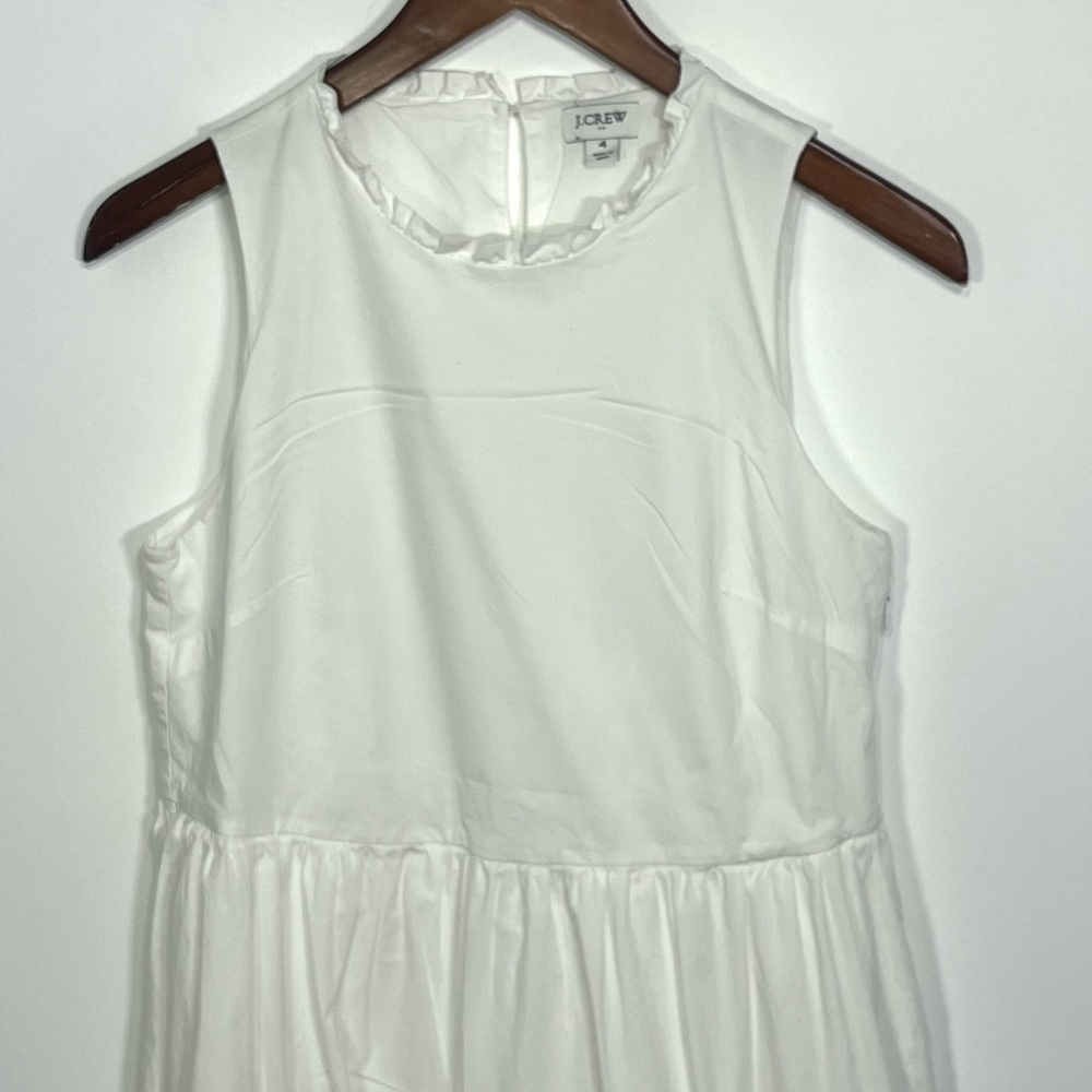 J Crew white cotton tiered midi dress ruffle neck, beach, coquette, coastal 4 - Picture 3 of 6